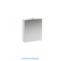 Шкафчик зеркальный BASE (600x185x700 мм) дверца справа, с подсветкой, с евророзеткой и выключателем, цвет матовый белый