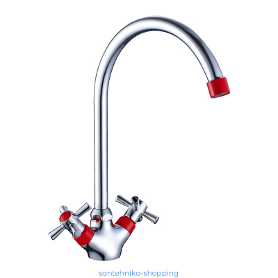 Смеситель DECOROOM DR51028-Red двуручный  для кухни с высоким поворотным изливом