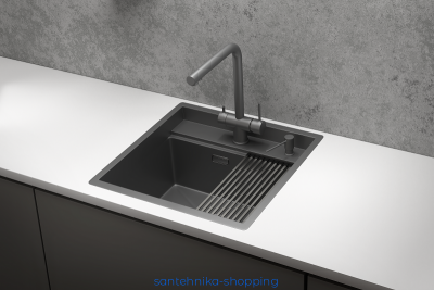 KS-5051, ГРАФИТ МАТОВЫЙ, стальная кухонная мойка KITCHEN SPACE