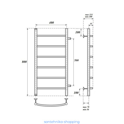 Полотенцесушитель водяной Point Афина PN04548 П6 400x800 с боковым подключением 500, хром