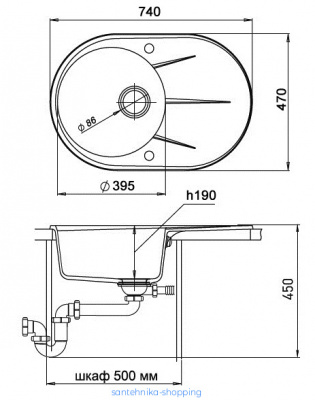 EWIGSTEIN Мойка RUND 50F  1-чаша+крыло 750*480мм иней арт.EW-R-50F иней