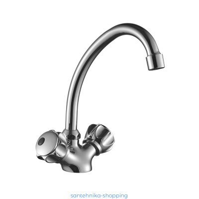 Смеситель DECOROOM DR50028R двуручный  для кухни с высоким поворотным изливом