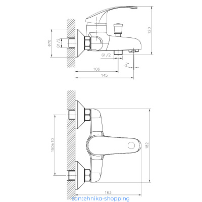 Смеситель DECOROOM DR71035 одноручный  для ванны с коротким изливом