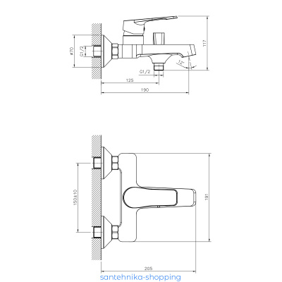 Смеситель DECOROOM DR23036 одноручный  для ванны с коротким изливом