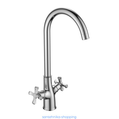 Смеситель DECOROOM DR52028 двуручный  для кухни с высоким поворотным изливом