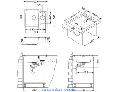 Мойка LINE MAXIM 50 FS SAT-90  615X505 1+1/2 в компл. с сифоном 1074346