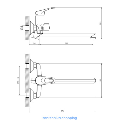 Смеситель DECOROOM DR21043 одноручный  для ванны универсальный с поворотным изливом 300 мм