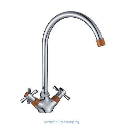 Смеситель DECOROOM DR51028-Orange двуручный  для кухни с высоким поворотным изливом
