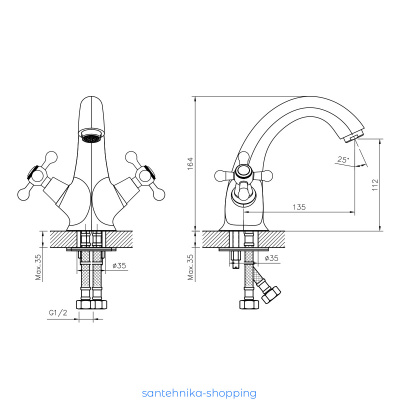 Смеситель DECOROOM DR54011 двуручный  для умывальника монолитный